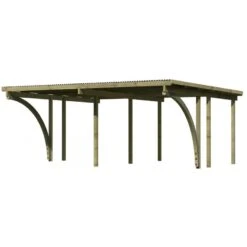 Carport En Pin Autoclave Avec Toit PVC 27,58m² + 2 Arcs D'entrée Karibu -Jardin Extérieur Boutique carport en pin autoclave avec toit pvc 2758m 2 arcs d entree karibu 2