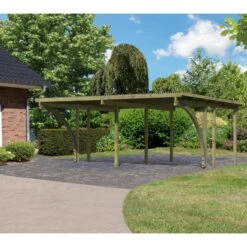 Jardin Extérieur Boutique 16 Carport En Pin Autoclave Avec Toit PVC 27,58m² + 2 Arcs D'entrée Karibu