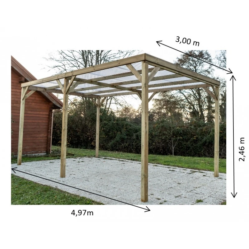 Carport En Pin Traité Autoclave 15m² Avec Couverture PVC Habrita 2 Carport En Pin Traité Autoclave 15m² Avec Couverture PVC Habrita – Image 2