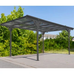 Carport Monopente HELSINKI En Aluminium Anthracite Et Polycarbonate 503x305cm - Westmann -Jardin Extérieur Boutique carport monopente helsinki en aluminium anthracite et polycarbonate 503x305cm westmann 2