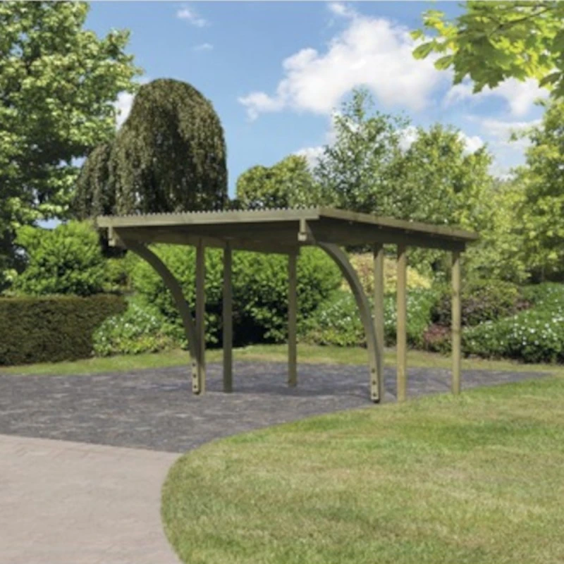 Carport Simple En Bois Autoclave Avec Toit PVC Et 2 Arcs D'entrée 14,9m² - 304x490cm - Karibu 1 Carport Simple En Bois Autoclave Avec Toit PVC Et 2 Arcs D'entrée 14,9m² - 304x490cm - Karibu