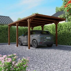 Carport Simple En Bois FSC Autoclave Marron + Couverture En Polycarbonate 16,5m² Victor - Forest Style