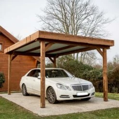 Carport THONES 17,54m² En Bois Massif Avec Toit Bac Acier HABRITA
