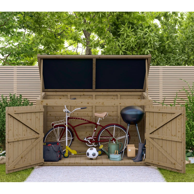 Coffre De Jardin En Bois Traité 28mm 2000L LARGO Noir - Gardy Shelter 4 Coffre De Jardin En Bois Traité 28mm 2000L LARGO Noir - Gardy Shelter – Image 4