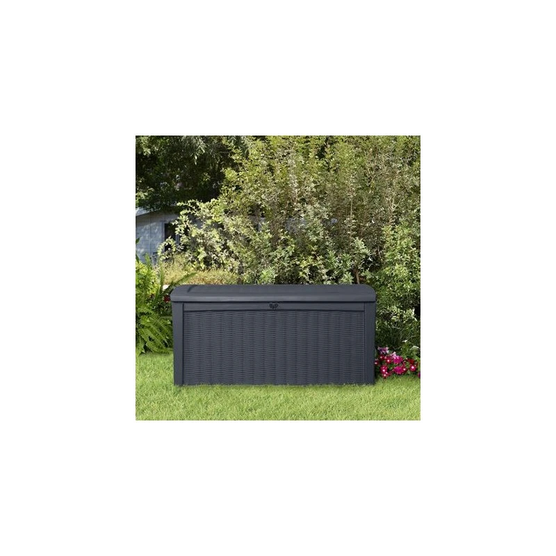 Keter Coffre En Résine Imitation Rotin Tressé Et Bois 400L Anthracite RIO 2 Keter Coffre En Résine Imitation Rotin Tressé Et Bois 400L Anthracite RIO – Image 2