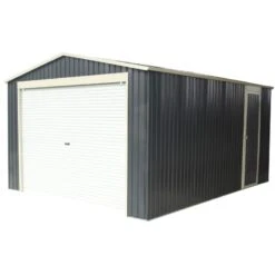 Jardin Extérieur Boutique 3 Garage Métal Anthracite 15,14m² Porte Enroulable + Kit D'ancrage X-METAL