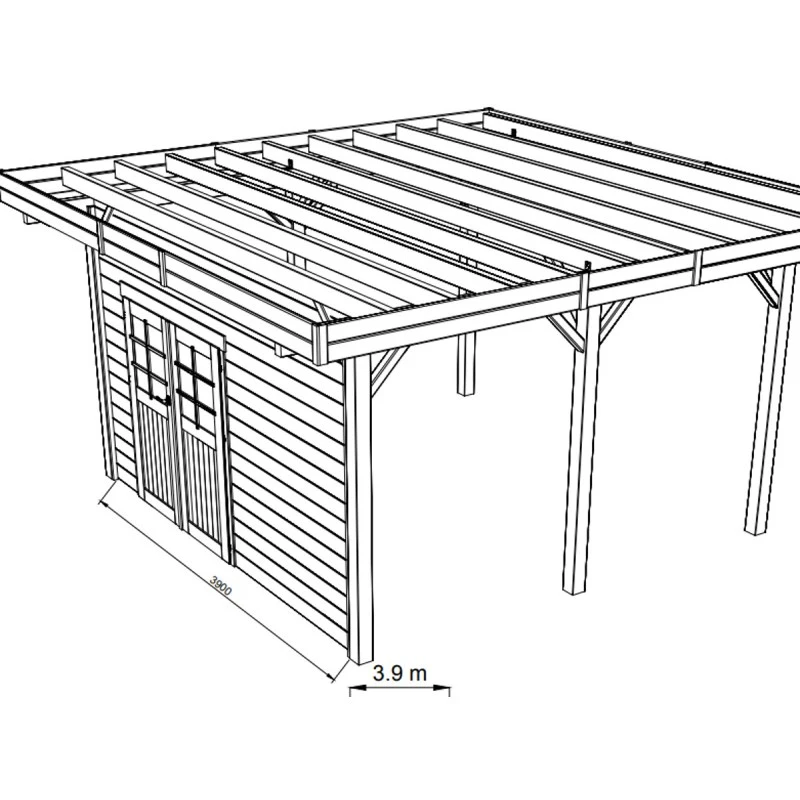 Paroi Frontale Avec Double Porte Gauche 390x245cm Pour Carport Modulable En Bois Traité Autoclave - SOLID 1 Paroi Frontale Avec Double Porte Gauche 390x245cm Pour Carport Modulable En Bois Traité Autoclave - SOLID