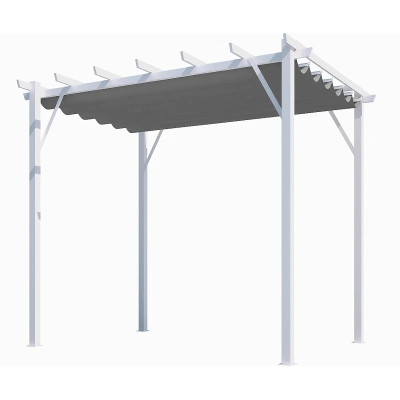 Pergola 100% Aluminium Coloris Blanc 12m² Avec Toile D'ombrage Gris 140gr/m² HABRITA 2 Pergola 100% Aluminium Coloris Blanc 12m² Avec Toile D'ombrage Gris 140gr/m² HABRITA – Image 2