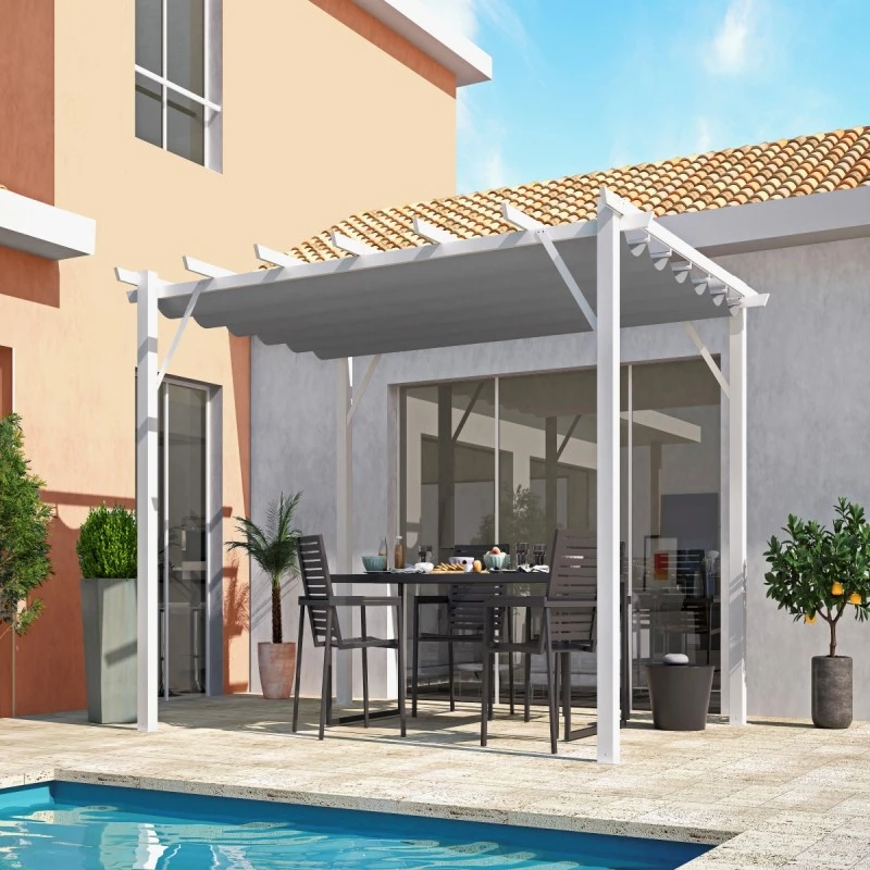 Pergola 100% Aluminium Coloris Blanc 12m² Avec Toile D'ombrage Gris 140gr/m² HABRITA 1 Pergola 100% Aluminium Coloris Blanc 12m² Avec Toile D'ombrage Gris 140gr/m² HABRITA
