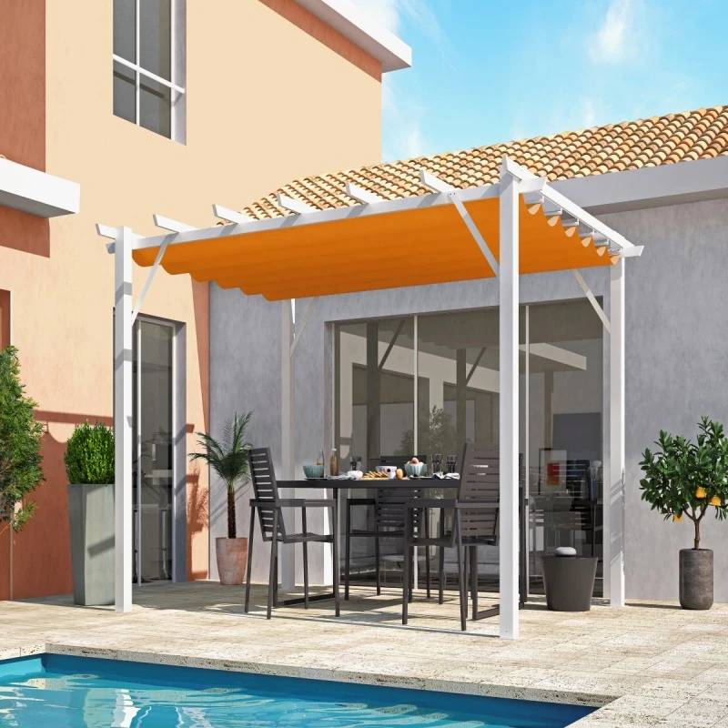 Pergola 100% Aluminium Coloris Blanc 12m² Avec Toile D'ombrage Rouille 140gr/m² HABRITA 1 Pergola 100% Aluminium Coloris Blanc 12m² Avec Toile D'ombrage Rouille 140gr/m² HABRITA