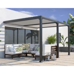 Pergola Adossée Bioclimatique 300x400cm Lames 13cm - Gris - SAVANNAH - Couleurs Du Monde