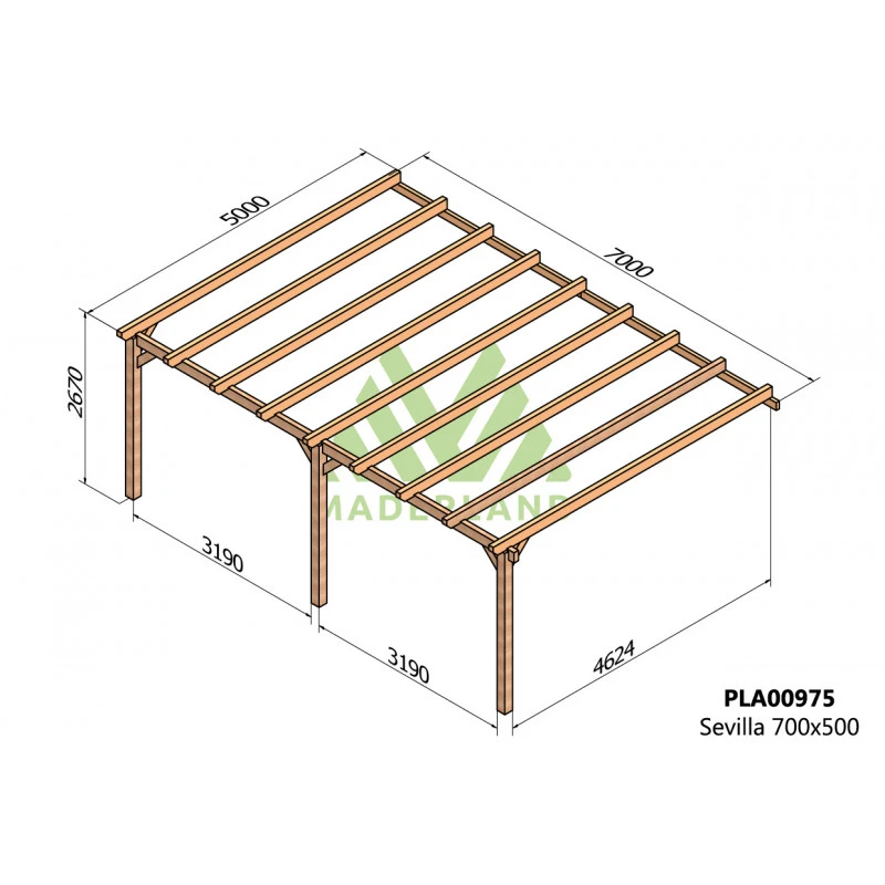 Pergola Adossée En Bois Lamellé-collé 700x500cm Sevilla – Maderland 2 Pergola Adossée En Bois Lamellé-collé 700x500cm Sevilla – Maderland – Image 2