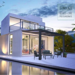 Pergola Adossée Stockholm 350x368cm Aluminium Gris Et Polycarbonate Avec Stores De Toit Rétractables – Palram - Canopia -Jardin Extérieur Boutique pergola adossee stockholm 350x368cm aluminium gris et polycarbonate avec stores de toit retractables palram 1