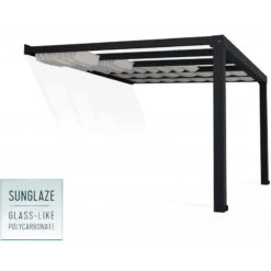 Pergola Adossée Stockholm 350x368cm Aluminium Gris Et Polycarbonate Avec Stores De Toit Rétractables – Palram - Canopia -Jardin Extérieur Boutique pergola adossee stockholm 350x368cm aluminium gris et polycarbonate avec stores de toit retractables palram 2