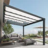 Pergola Adossée Stockholm 350x515cm Aluminium Gris Et Polycarbonate Avec Stores De Toit Rétractables – Palram - Canopia
