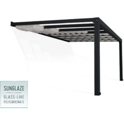 Pergola Adossée Stockholm 350x515cm Aluminium Gris Et Polycarbonate Avec Stores De Toit Rétractables – Palram - Canopia -Jardin Extérieur Boutique pergola adossee stockholm 350x515cm aluminium gris et polycarbonate avec stores de toit retractables palram 3