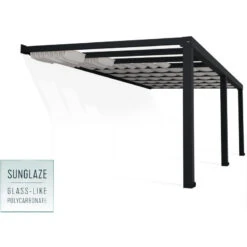 Pergola Adossée Stockholm 350x660cm Aluminium Gris Et Polycarbonate Avec Stores De Toit Rétractables – Palram - Canopia -Jardin Extérieur Boutique pergola adossee stockholm 350x660cm aluminium gris et polycarbonate avec stores de toit retractables palram 1