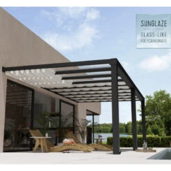 Pergola Adossée Stockholm 350x660cm Aluminium Gris Et Polycarbonate Avec Stores De Toit Rétractables – Palram - Canopia -Jardin Extérieur Boutique pergola adossee stockholm 350x660cm aluminium gris et polycarbonate avec stores de toit retractables palram 2
