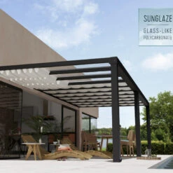 Pergola Adossée Stockholm 350x740cm Aluminium Gris Et Polycarbonate Avec Stores De Toit Rétractables – Palram - Canopia -Jardin Extérieur Boutique pergola adossee stockholm 350x740cm aluminium gris et polycarbonate avec stores de toit retractables palram 3