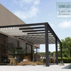 Pergola Adossée Stockholm 350x810cm Aluminium Gris Et Polycarbonate Avec Stores De Toit Rétractables – Palram - Canopia -Jardin Extérieur Boutique pergola adossee stockholm 350x810cm aluminium gris et polycarbonate avec stores de toit retractables palram 3