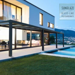 Pergola Adossée Stockholm 350x950cm Aluminium Gris Et Polycarbonate Avec Stores De Toit Rétractables – Palram - Canopia -Jardin Extérieur Boutique pergola adossee stockholm 350x950cm aluminium gris et polycarbonate avec stores de toit retractables palram 1