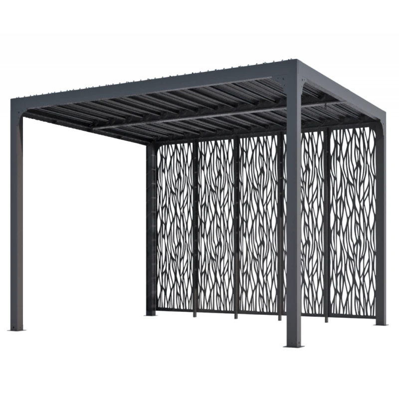 Pergola Bioclimatique Aluminium Anthracite 10,80m² Toit Avec Lames Ovales + 5 Panneaux Moucharabieh Gris Pour Côté 3,60m HABRITA 2 Pergola Bioclimatique Aluminium Anthracite 10,80m² Toit Avec Lames Ovales + 5 Panneaux Moucharabieh Gris Pour Côté 3,60m HABRITA – Image 2