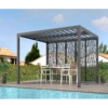 Pergola Bioclimatique Aluminium Anthracite 10,80m² Toit Avec Lames Ovales + 5 Panneaux Moucharabieh Gris Pour Côté 3,60m HABRITA