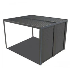 Pergola Bioclimatique Aluminium Anthracite 10,80m² Toit Avec Lames Ovales Aluminium + Ventelles Latérales Pour Côté 3m – HABRITA -Jardin Extérieur Boutique pergola bioclimatique aluminium anthracite 1080m toit avec lames ovales aluminium ventelles laterales pour cote 3m habrita 2