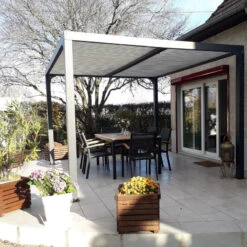 Pergola Bioclimatique Aluminium Anthracite 10,80m² + Toit Avec Lames Ovales écru HABRITA -Jardin Extérieur Boutique pergola bioclimatique aluminium anthracite 1080m toit avec lames ovales ecru habrita 3