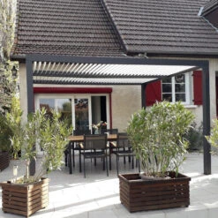 Pergola Bioclimatique Aluminium Anthracite 10,80m² + Toit Avec Lames Ovales écru HABRITA -Jardin Extérieur Boutique pergola bioclimatique aluminium anthracite 1080m toit avec lames ovales ecru habrita 4