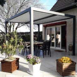 Pergola Bioclimatique Aluminium Anthracite 10,80m² + Toit Avec Lames Ovales écru HABRITA -Jardin Extérieur Boutique pergola bioclimatique aluminium anthracite 1080m toit avec lames ovales ecru habrita 5