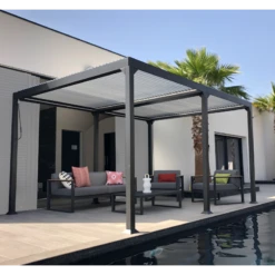 Pergola Bioclimatique Autoportante 300x400cm Lames En Aluminium - Gris - Gaia - Couleurs Du Monde