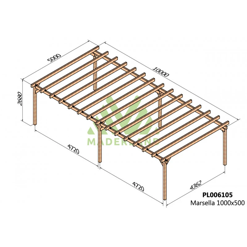 Pergola En Bois Lamellé-collé 1000x500cm Marsella – Maderland 2 Pergola En Bois Lamellé-collé 1000x500cm Marsella – Maderland – Image 2