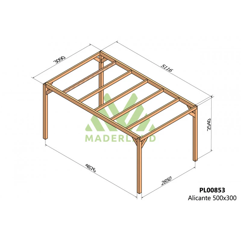 Pergola En Bois Lamellé-collé 500x300cm Alicante – Maderland 2 Pergola En Bois Lamellé-collé 500x300cm Alicante – Maderland – Image 2