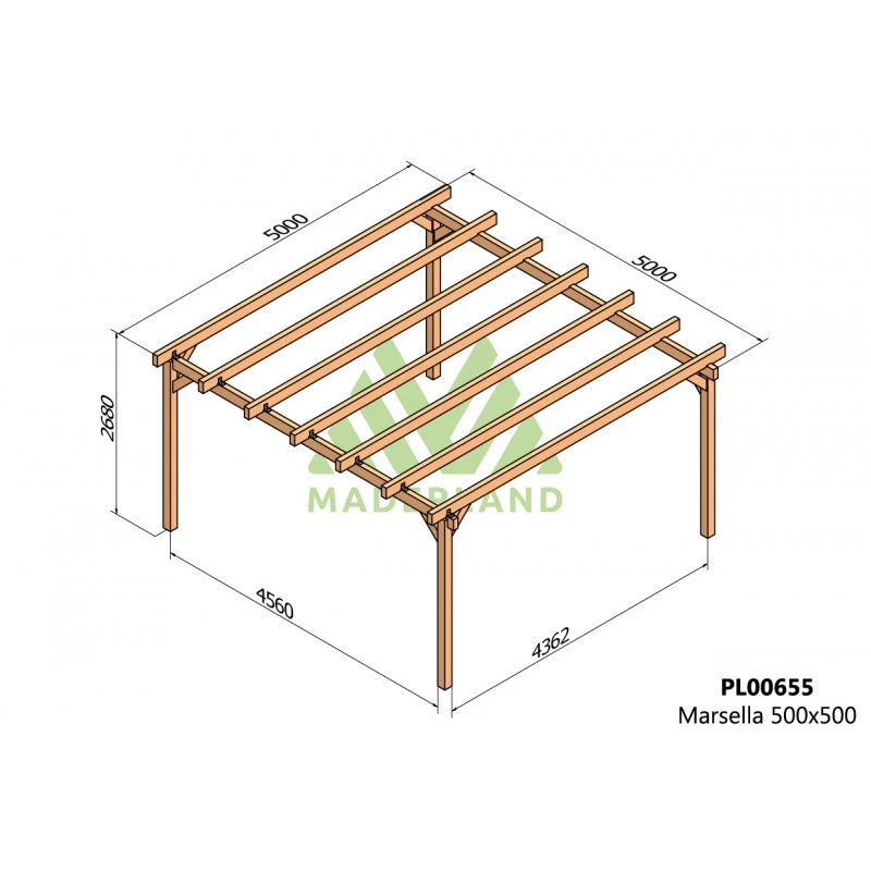 Pergola En Bois Lamellé-collé 500x500cm Marsella – Maderland 2 Pergola En Bois Lamellé-collé 500x500cm Marsella – Maderland – Image 2