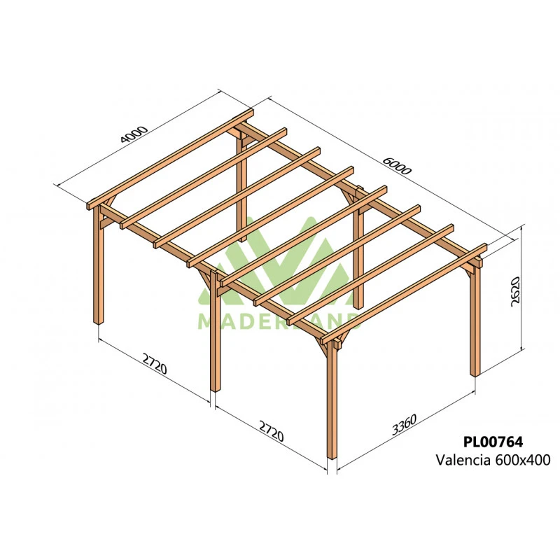 Pergola En Bois Lamellé-collé 600x400cm Valencia – Maderland 2 Pergola En Bois Lamellé-collé 600x400cm Valencia – Maderland – Image 2