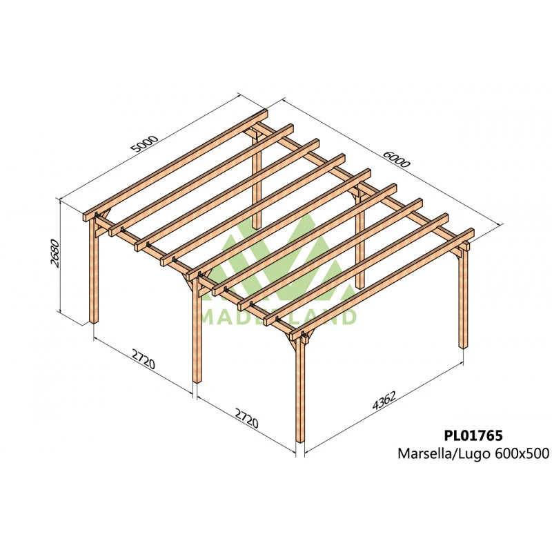 Pergola En Bois Lamellé-collé 600x500cm Marsella – Maderland 2 Pergola En Bois Lamellé-collé 600x500cm Marsella – Maderland – Image 2