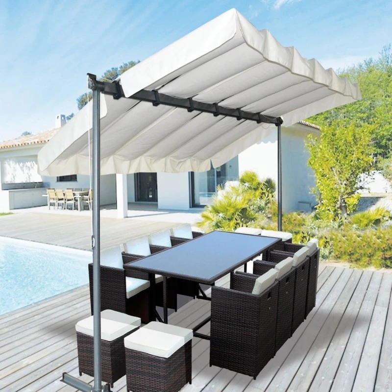 Pergola Marquise En Acier Anthracite 9m² Toile Pivotante Extensible En Polyester 200gr/m² écru - HABRITA 1 Pergola Marquise En Acier Anthracite 9m² Toile Pivotante Extensible En Polyester 200gr/m² écru - HABRITA