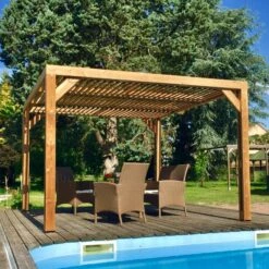 Pergola THERMAUVENT 10,67m² Toit Avec Ventelles Mobiles HABRITA -Jardin Extérieur Boutique pergola thermauvent 1067m en bois avec vantelles sur le toit habrita 4