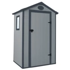 Petit Abri De Jardin En Résine Gris 1,34m² + Kit De Fondation - JOBU