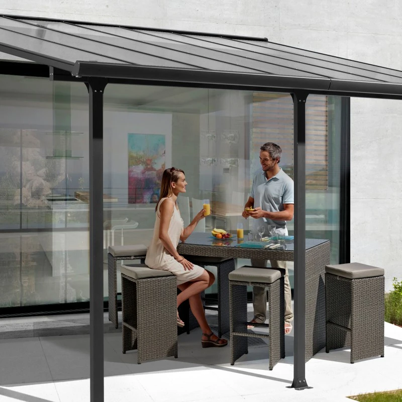 Toit De Terrasse 15,38m² Aluminium Anthracite Et Polycarbonate Habrita 2 Toit De Terrasse 15,38m² Aluminium Anthracite Et Polycarbonate Habrita – Image 2