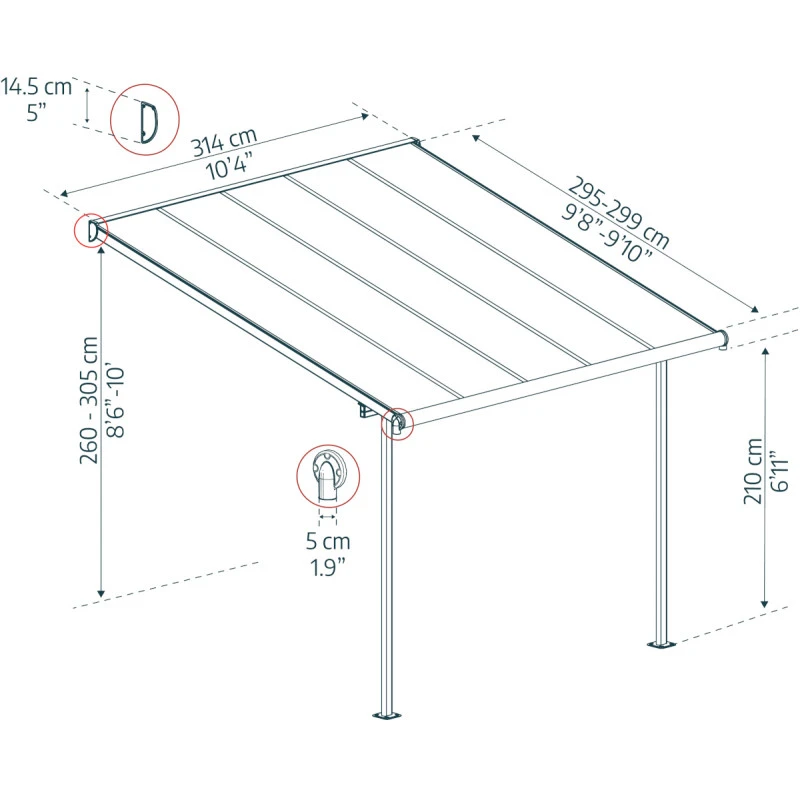 Toit De Terrasse 299x314cm En Aluminium Gris Et Polycarbonate 6mm SIERRA - Canopia By Palram 4 Toit De Terrasse 299x314cm En Aluminium Gris Et Polycarbonate 6mm SIERRA - Canopia By Palram – Image 4