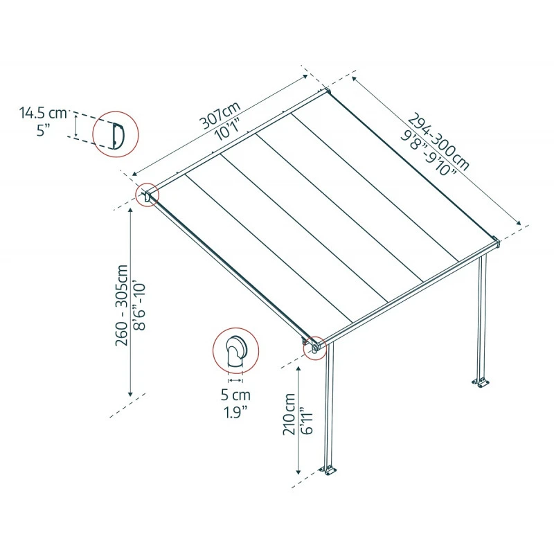 Toit De Terrasse 300x305cm En Aluminium Gris Et Polycarbonate 8mm FERIA - Canopia By Palram 3 Toit De Terrasse 300x305cm En Aluminium Gris Et Polycarbonate 8mm FERIA - Canopia By Palram – Image 3