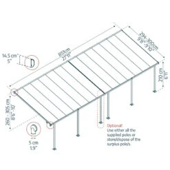 Toit De Terrasse 300x851cm En Aluminium Gris Et Polycarbonate 8mm FERIA - Canopia By Palram -Jardin Extérieur Boutique toit de terrasse 300x851cm en aluminium gris et polycarbonate 8mm feria palram 2