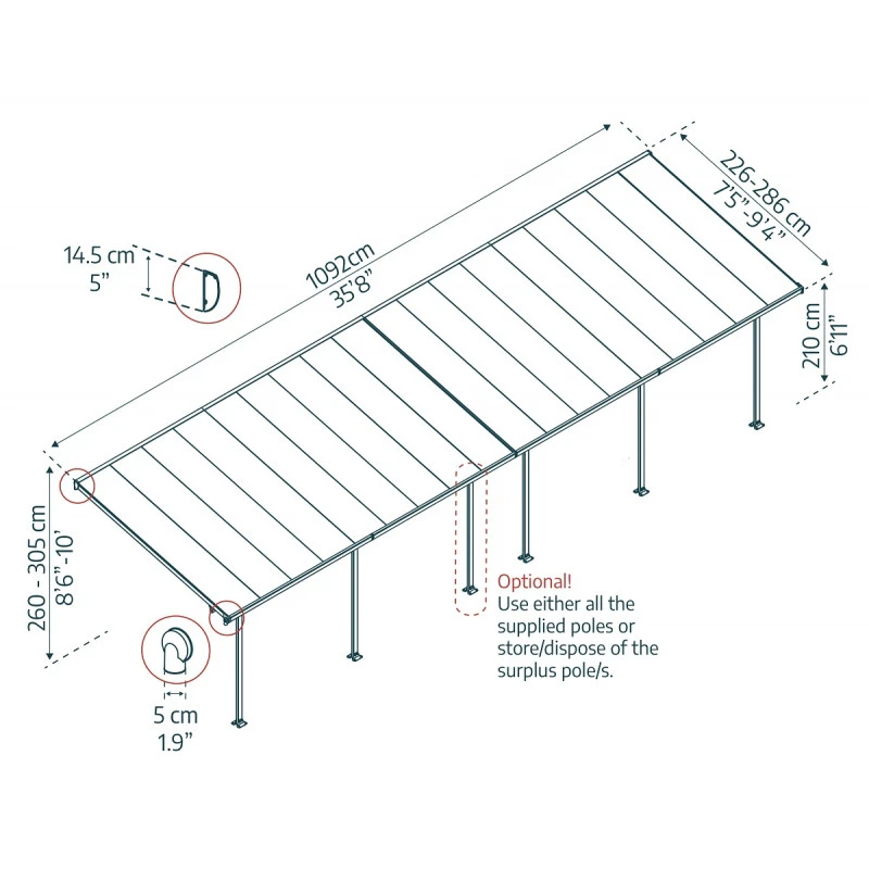 Toit De Terrasse 300x1092cm En Aluminium Gris Et Polycarbonate 8mm FERIA - Canopia By Palram 2 Toit De Terrasse 300x1092cm En Aluminium Gris Et Polycarbonate 8mm FERIA - Canopia By Palram – Image 2
