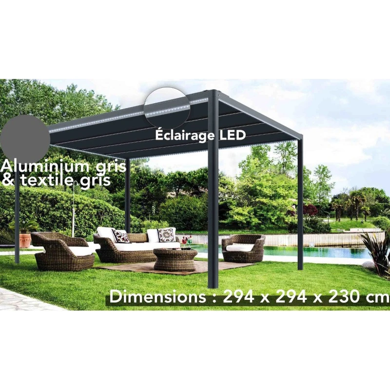 Tonnelle Couv’Terrasse® E Store 3x3m En Aluminium Laqué Gris Et Polycarbonate 8mm - Chalet Et Jardin 1 Tonnelle Couv’Terrasse® E Store 3x3m En Aluminium Laqué Gris Et Polycarbonate 8mm - Chalet Et Jardin