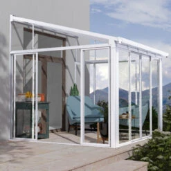 Véranda 300x305cm En Aluminium Blanc Et Polycarbonate 8mm Sanremo - Canopia By Palram -Jardin Extérieur Boutique veranda 300x425cm en aluminium blanc et polycarbonate 8mm sanremo palram canopia 3